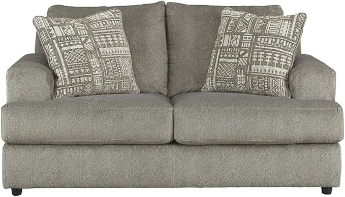 Signature Design by Ashley Soletren Contemporary Chenille Loveseat with 2 Accent Pillows, Gray