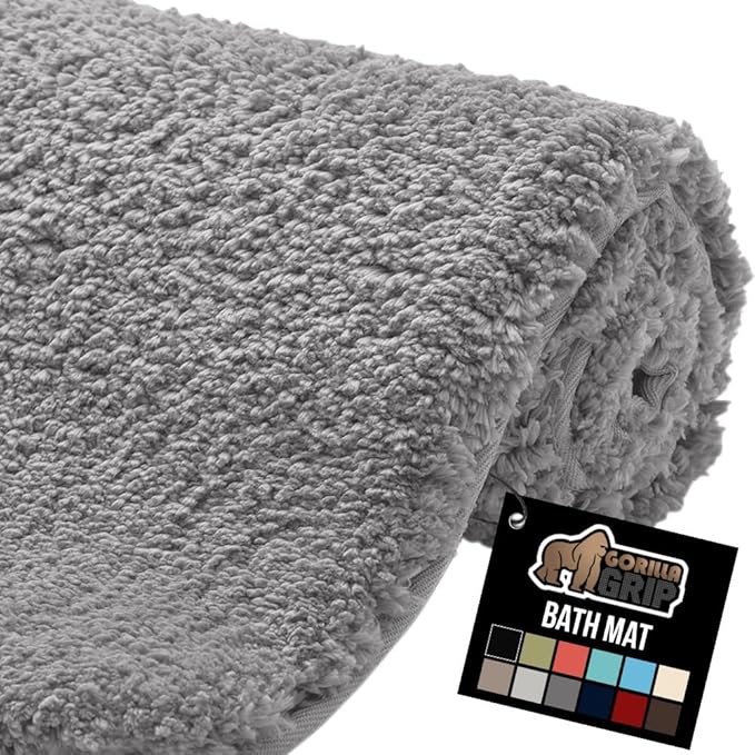 GORILLA GRIP Bathroom Rugs, 42x24, Ultra Soft Absorbent Mat, Thick Plush Bath Rug, Machine Washable, Microfiber Quick Dry, Mats for Shower, Bathtub and Floor, Home Decor Accessories, Gray