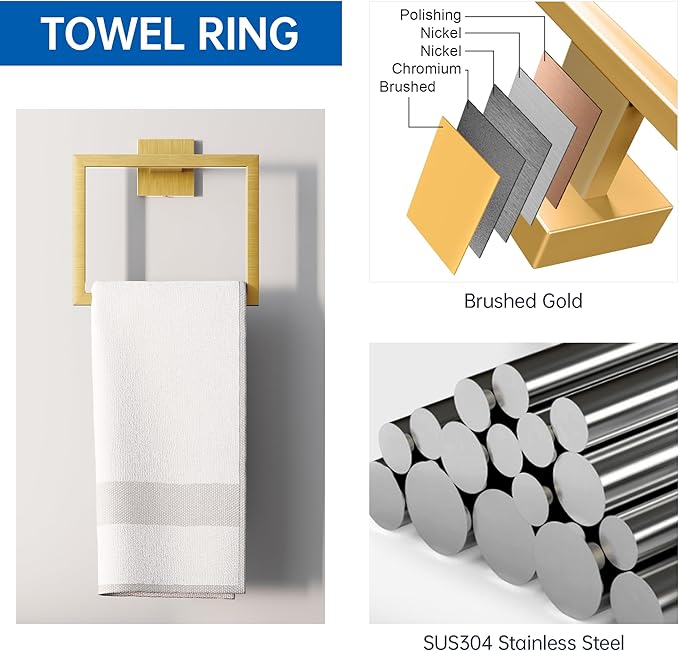 10-Piece Bathroom Hardware Accessories Set, 23.6 Inch SUS304 Stainless Steel Towel Bar Set, Wall Mounted Bathroom Towel Holders, Towel Hooks with Toilet Paper Holder