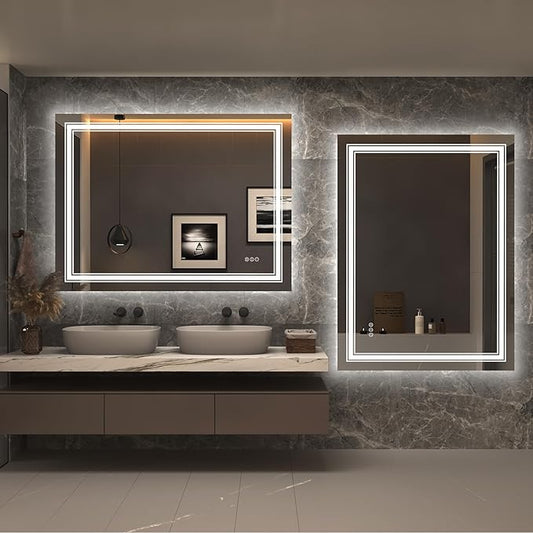 44x36 LED Bathroom Mirror, Lighted Mirror for Bathroom Wall, Backlit and Front lit, Dimmable, Anti-Fog, Shatterpoof, Memory (Horizontal/Vertical)