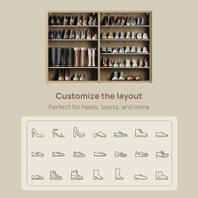 SICOTAS Rattan Shoe Storage Cabinet - Modular Shoe Cabinets with Door Tall Large Shoe Cabinet Storage for Entryway - 65.6" Wide Modular Cabinet for Hallway, Living Room