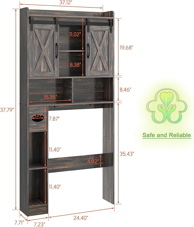 Vabches Over The Toilet Storage Cabinet, Farmhouse Storage Cabinet Over Toilet with Sliding Door& Toilet Paper Holder Stand,Home Space-Saving Toilet Rack, for Bathroom, Laundry and Restroom