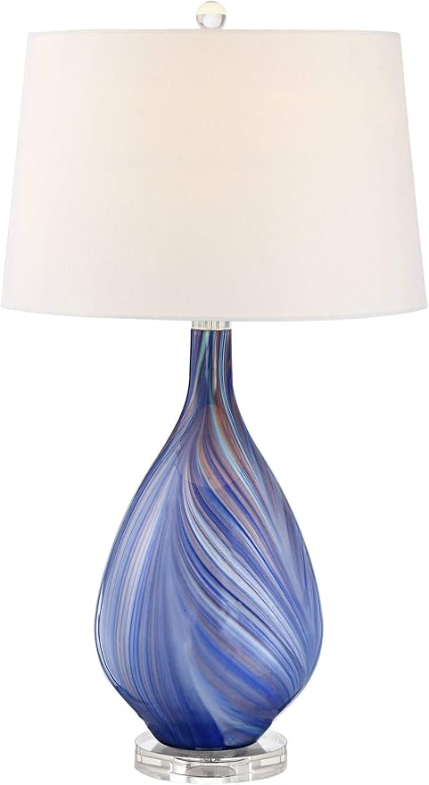 Possini Euro Design Taylor 29" Tall Teardrop Modern Coastal End Table Lamp Blue Art Glass Single Fabric White Shade Living Room Bedroom Bedside Nightstand House Office Home Kitchen Entryway Console