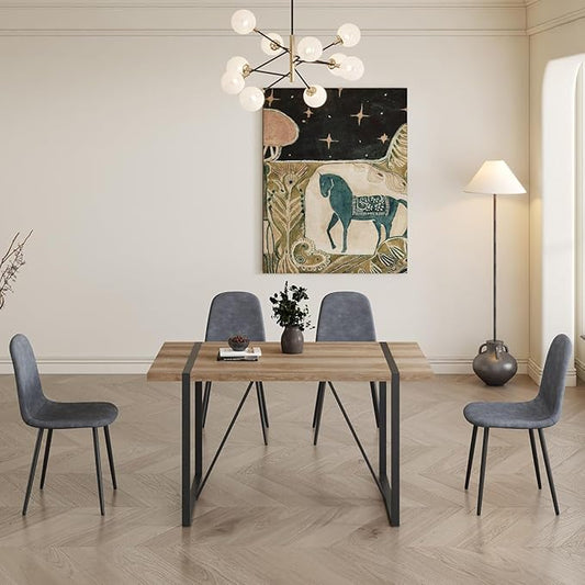 4 Chair Dining Table Set,Dinner Table Set for 4,55'' Kitchen Table and Suede Nap Fabic Chairs Set of 4, 5 Piece Dining Table Set for Kitchen Dining Room