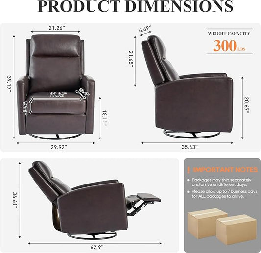COLAMY Swivel Rocking Recliner,Wide PU Leather Glider Sofa Chair with Ergonomic High Backrest for Living Room,Bedroom(Chocolate Brown )