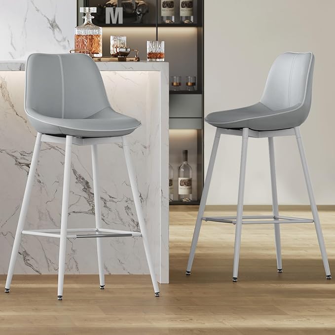 VASAGLE Bar Stools Set of 2, Bar Height Bar Stools with Back, Ergonomic Backrest, Synthetic Leather, Metal Legs, 28.7-Inch Tall Barstools for Kitchen Island Home Bar, Easy Assembly, Dove Gray