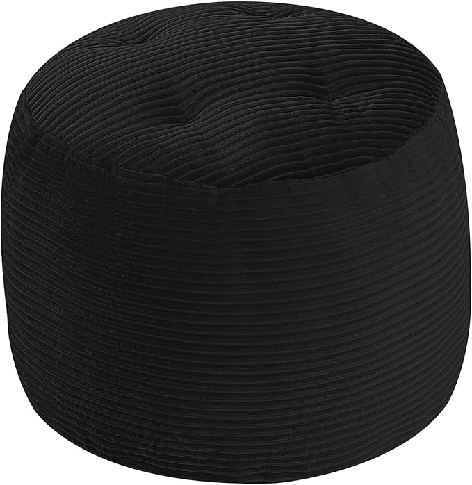 MeMoreCool Stuffed Round Pouf Ottoman Foot Rest, Floor Pouf Foot Stool with Soft Foam Chunk Filling, Round Small Ottoman Footstool Circle Footrest for Couch Living Room, Corduroy Black