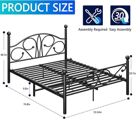 Metal Full Single Bed Frame with Storage Space, 74.8" in Steel Bed Frame with Protective Foot Pads, Strong Bearing Capacity Full Size Bed, Easy Assembly, Underbed Storage Space(40.1 inch)