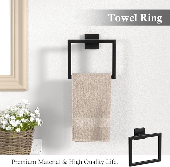 20-Piece Matte Black Bathroom Accessories Set – 23.6" Towel Bar, Towel Ring, Toilet Paper Holder & Hooks, Wall Mounted Bathroom Hardware, Rust & Corrosion-Resistant, Ideal for Modern Bathrooms