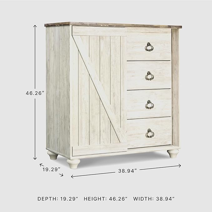 Signature Design by Ashley Willowton Shabby Chic Dressing Chest with Faux Plank Top, Whitewash