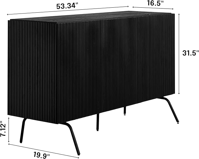 NTC Veil Modern Sideboard with 3 Doors, Buffet Cabinet with Vertical Groove Design and Metal Legs, Storage Cabinet for Living Room, and Hallway, Effortless Assembly - Burnt Black