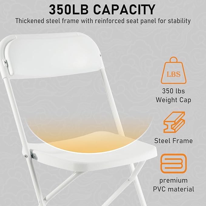 SEALAMB Plastic Folding Chairs 30 Pack, White Commercial Portable Indoor/Outdoor Chairs for Home Office, Wedding, Events Parties with Steel Frame, 350lbs Capacity (White-Plastic, 30 Pack)