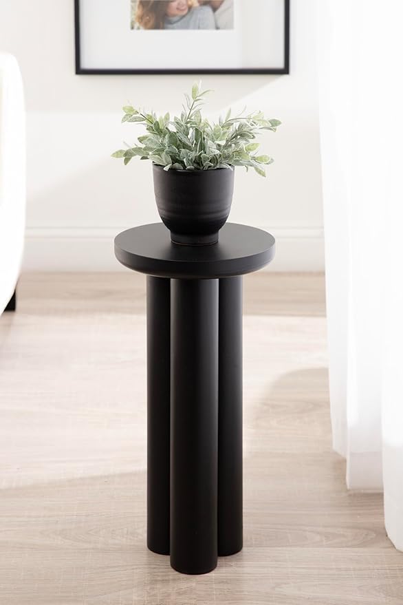 Kate and Laurel Pylar Modern Wooden Drink Table, 10 x 10 x 21, Black, Transitional Mini Table with Chunky Pillar Base for Use as Pedestal Plant Stand Indoors or Small Nightstand Option
