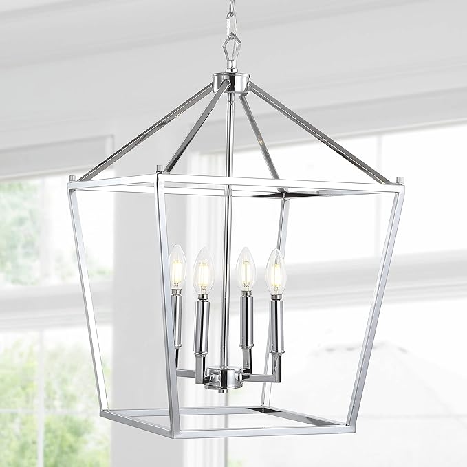 JONATHAN Y JYL7437C Pagoda Lantern Dimmable Adjustable Metal LED Pendant Classic Traditional Farmhouse Dining Room Living Room Kitchen Foyer Bedroom Hallway, 16 in, Chrome