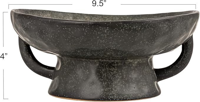 Creative Co-Op Stoneware Footed Pedestal/Bowl with Handles, Reactive Glaze, Black