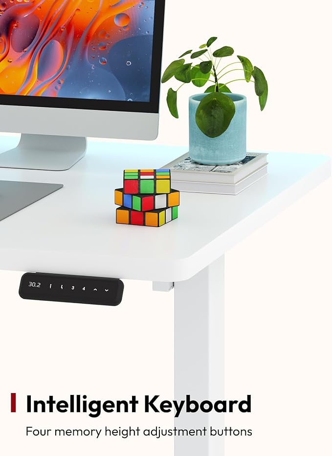 SANODESK Electric Standing Desk 40 x 24 Inches Whole-Piece Desktop Height Adjustable Stand Up Desk w/6-Button Controller Ergonomic Computer Desk for Home Office, White Frame + White Tabletop