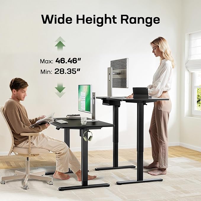 Marsail Electric Standing Desk with One-Piece Desktop,48 x 24 Height Adjustable Office Gaming Computer Desk with Tabletop,Home Office Stand up Desk with 4 Memory Presets, Table for Bedroom(2 Packages)
