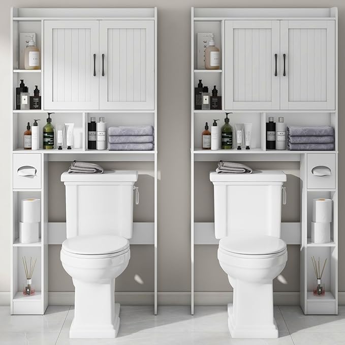 Over The Toilet Storage Cabinet, Farmhouse Storage Cabinet Over Toilet with Barn Door,Home Space-Saving Toilet Rack, for Bathroom, Restroom, Laundry