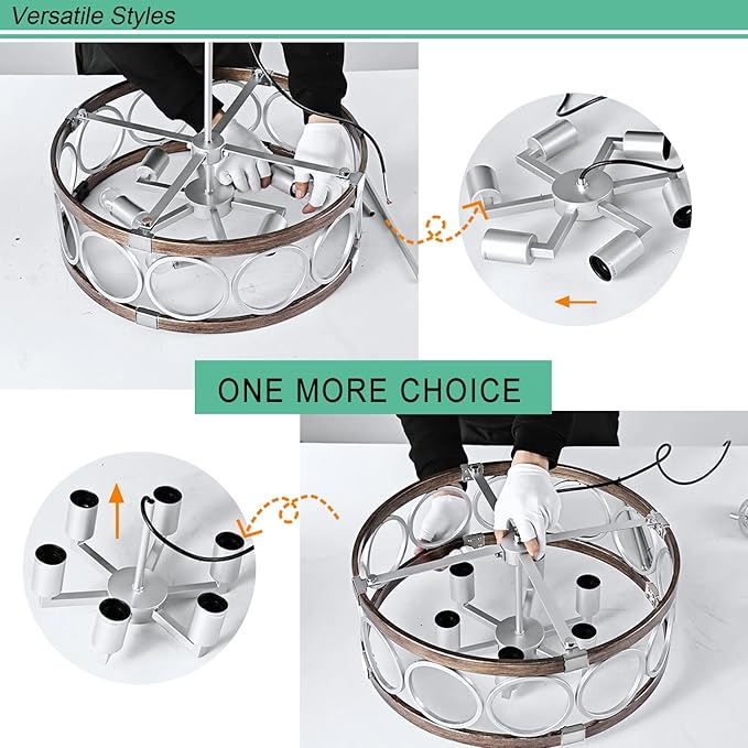 Flush Mount Ceiling Light Fixture Ceiling Mount,5 Light 19.7" Silver Drum Chandelier Rustic Farmhouse Chandelier Modern Pendant Light Fixtures for Kitchen Lighting Fixture