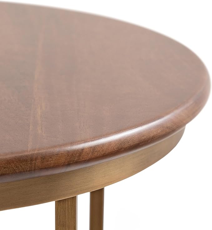 Kate and Laurel Solvay Round Metal and Wood Side Table; 16 x 16 x 24; Walnut and Antique Brass; Mid-Century Modern Bedroom Nightstand Table with Solid Mango Wood Tabletop and Iron Base