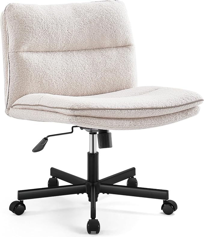 EMIAH Armless Office Desk Chair with Wheels Faux Fur Vanity Mid-Back Ergonomic Home Computer Comfortable Adjustable Swivel Furry Task Chair with Thickened Cushion