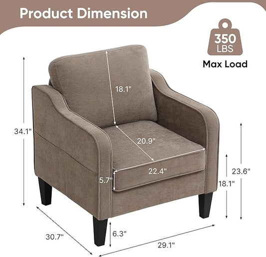 Accent Chairs Set of 2, Upholstered Living Room Chair with Side Pockets, Mid Century Modern Reading Chair for Bedroom, Comfy Armchair Single Sofa Side Chair for Office, Small Room, Brown
