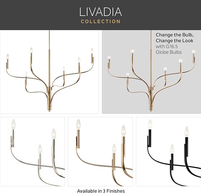 KICHLER Livadia 8-Light Chandelier, Soft Modern-Light in Black, for Foyer, Great Room, or Vaulted Dining or Bedroom (47.75" x 47.75"), 52675BK