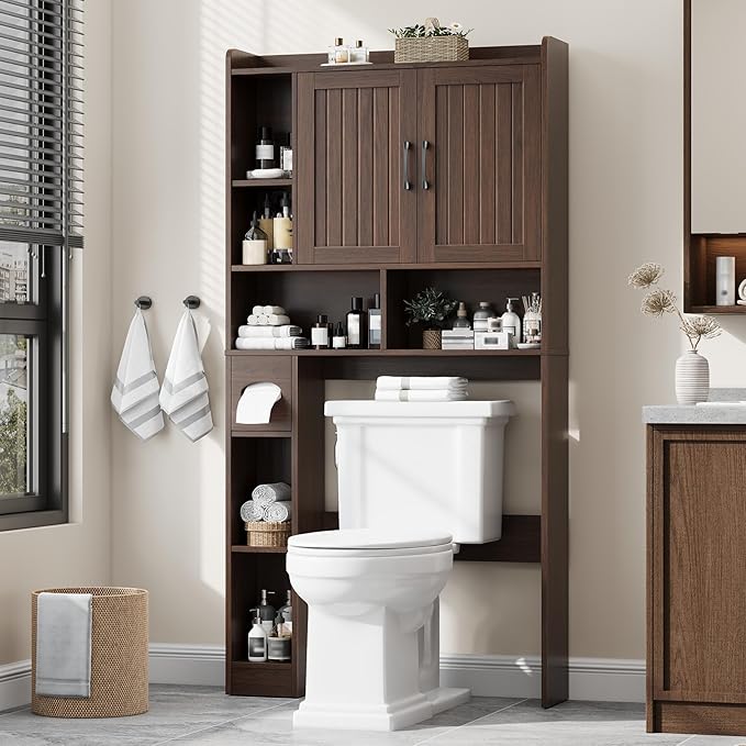 Over The Toilet Storage Cabinet, Farmhouse Storage Cabinet Over Toilet with Barn Door,Home Space-Saving Toilet Rack, for Bathroom, Restroom, Laundry
