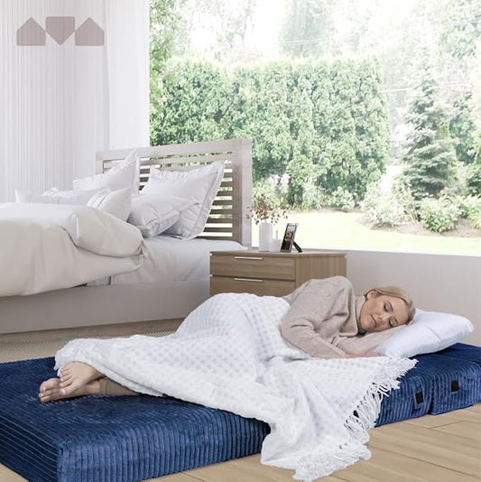 Milliard Tri Folding Sofa Mattress, 2024 Edition, Memory Foam Foldable Mattress with Ultra Soft & Washable Ribbed Fur Cover, Twin Size (Navy)