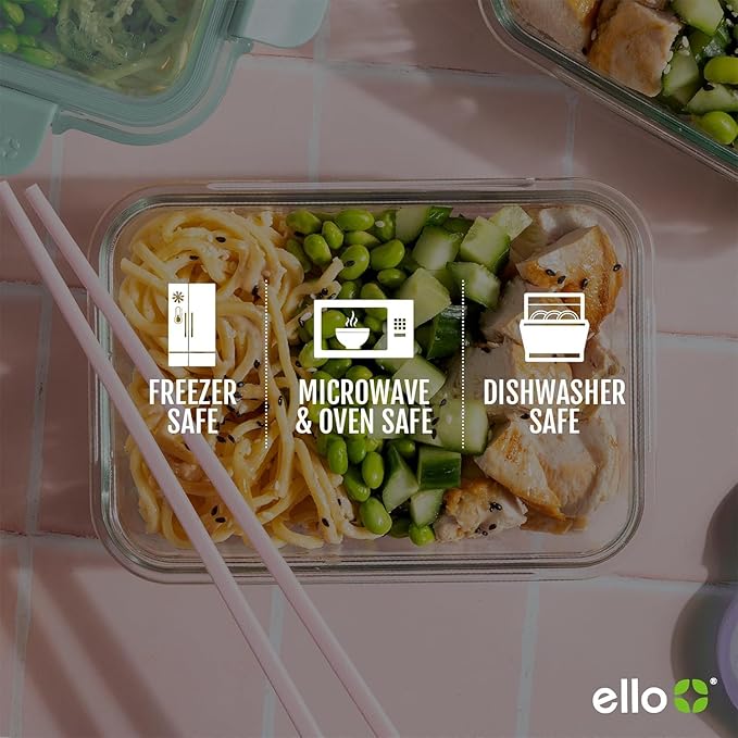Ello Color Lock 12PC Mixed Glass Food Storage Sets, Leak-Proof Glass Food Storage Containers with Airtight BPA-Free Plastic Lids, Dishwasher, Microwave, and Freezer Safe, Desert Festival