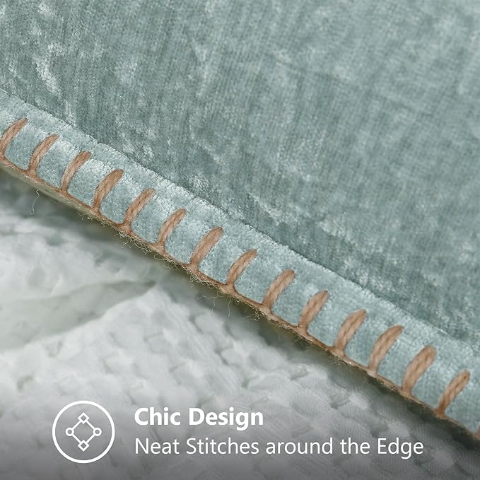 decorUhome Chenille Soft Throw Pillow Covers 12x20 Set of 2, Lumbar Velvet Farmhouse Neutral Decorative Euro Pillow Covers with Stitched Edge for Couch Sofa Bed Home Decor, Aqua Haze