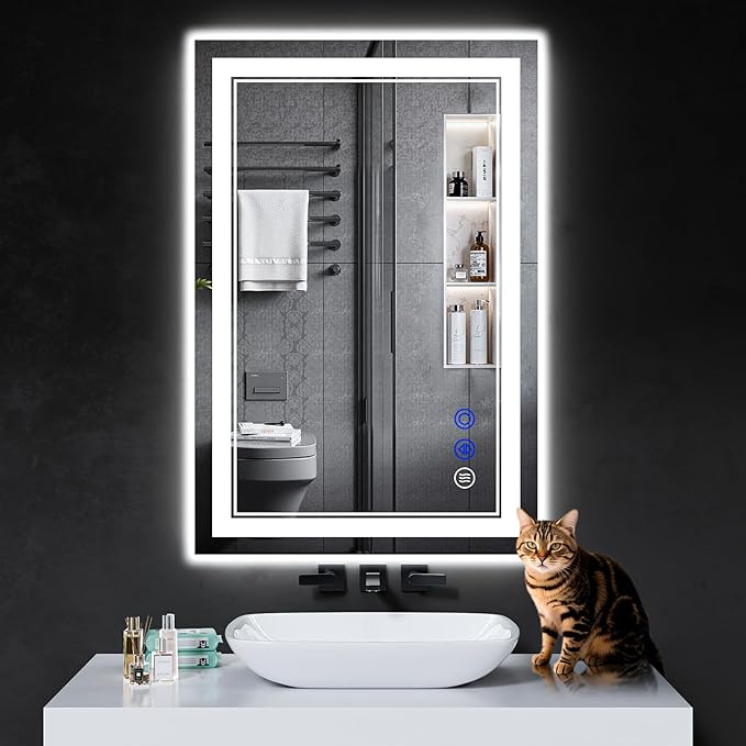 36"x24" LED Bathroom Mirror with Anti-Fog, Stepless Dimmable Lights, 3 Color Modes, Shatter-Proof Tempered Glass, Memory Function & Waterproof Design