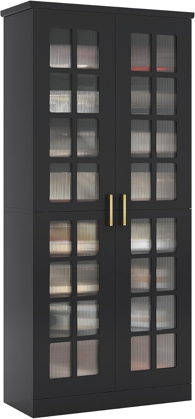 Tribesigns 70-Inch Tall Shoe Cabinet with Doors, 8-Tier Shoe Storage Cabinet with Adjustable Shelves, Modern Shoe Organizer Shoe Rack Cabinet for Entryway, Hallway, Closet, Living Room, Black and Gold