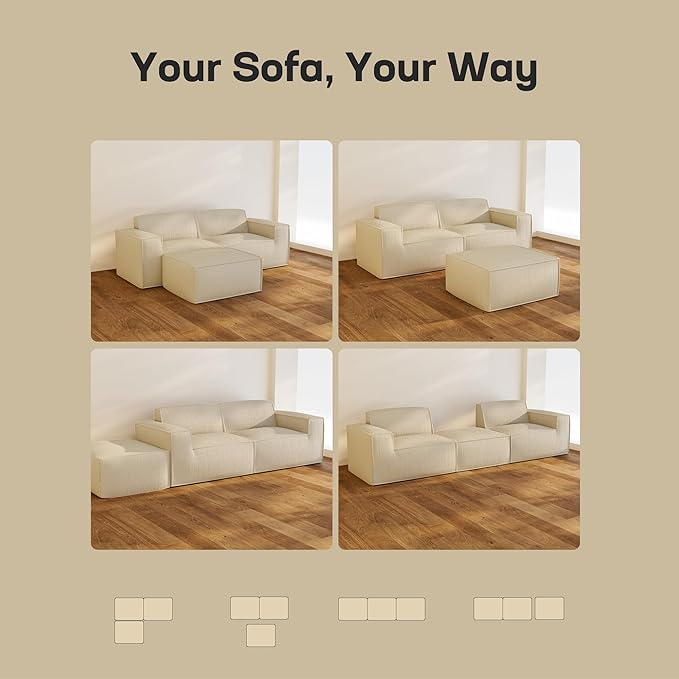 Marsail Modular Sectional Sofa, 80" L-Shaped Modular Sectional Couch with Deep Seat, Freely Combinable Sectional Cloud Sofa for Living Room, No Assembly, Plush Corduroy Fabric, Beige