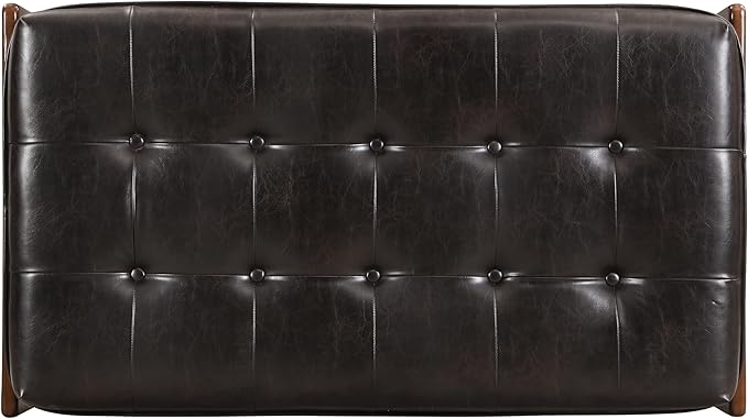 Christopher Knight Home Penley Modern Rectangular Faux Leather Upholstered Living Room Ottoman Bench/Coffee Table, Rubberwood Frame, Tufted Large Sofa Footstool, Multi-Functional, Dark Brown+Walnut