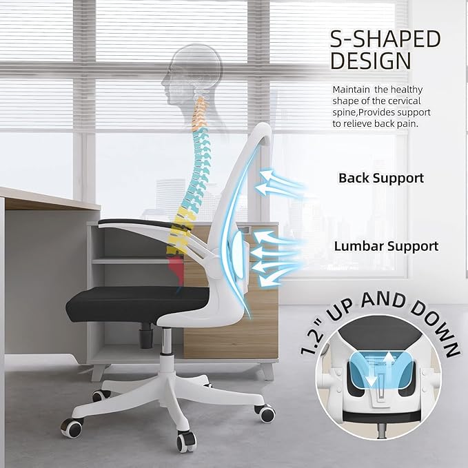 Ergonomic Office Chair, High-Back Mesh Computer Desk Chair with Adjustable Height, Lumbar Support, Flip-Up Armrests,headrest,and Swivel Rolling Design for Home and Office Use