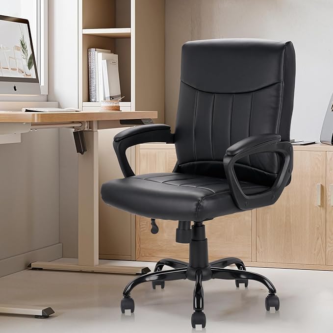CLATINA Mid Back Leather Office Executive Chair with Lumbar Support and Padded Armrestes Swivel Adjustable Ergonomic Design for Home Computer Desk 2 Pack
