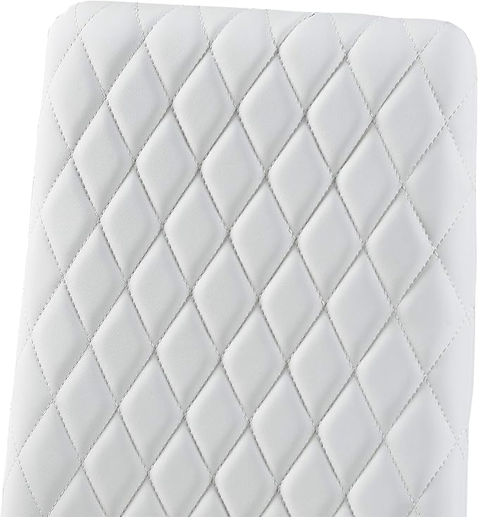 JT Modern Minimalist Dining Chair Fireproof Leather Sprayed Metal Pipe Diamond Grid Pattern Restaurant Home Conference Chair Set of 4 Or 6 (4, White)