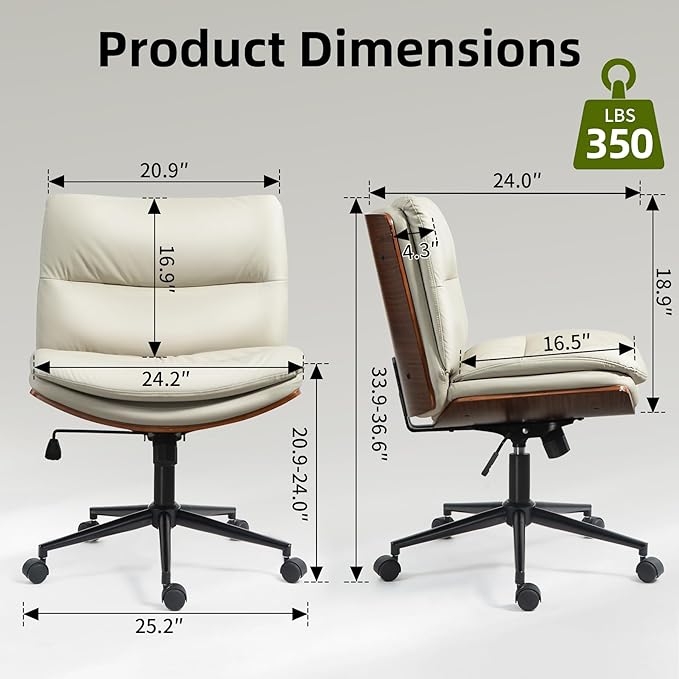 Office Chair, Criss Cross Legged Office Desk Chairs with Wheels, PU Leather Adjustable Swivel Walnut Task Chair with Wide Seat, Ergonomic Mid Back Computer Chair for Meeting Room, Home
