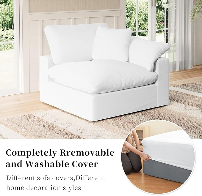 Modular Sectional Sofa Cloud Couch,Down Filled Comfy Cloud Modern Sofa,White Linen Oversized Couch Cushion Covers Removable for Living Room