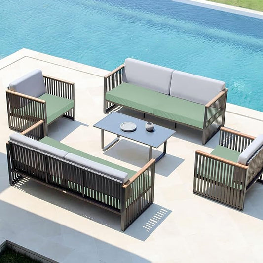 Easy-Going Waterproof Patio Cushion Covers 24x22x4 inch 4 Pack Replacement Non-Slip Outdoor Seat Cushion Slipcover with Zipper. Greyish Green