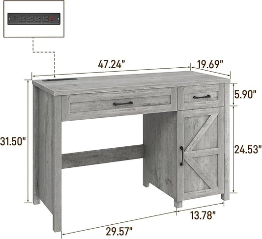 Farmhouse 47" Executive Desk, Computer Desk with Drawers and Storage Cabinet, Workstation Computer Desk for Home Office and Study(Grey