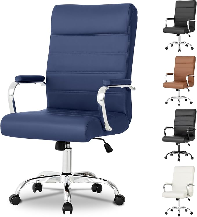Office Desk Chair,Modern Conference Room Chairs,High Back Ergonomic Home ofiice Chair,Adjustable Height Swivel Executive Computer Chair with Padded Seat and Armrest (Blue)