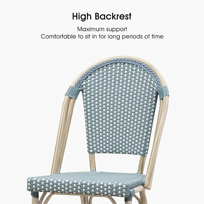 PURPLE LEAF French Counter Height Bar Stool Set of 2 25" White Print Finish Patio Bar Chairs with Back Rattan Bar Chairs French Bistro Set for Kitchen Outdoor Counter Stool Light Blue