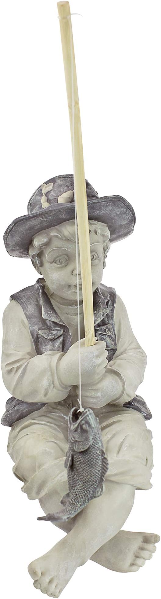 Design Toscano Frederic the Little Fisherman of Avignon Boy Fishing Garden Statue, 15 Inch Tall, Cast Stone Resin, Two Tone Stone Finish