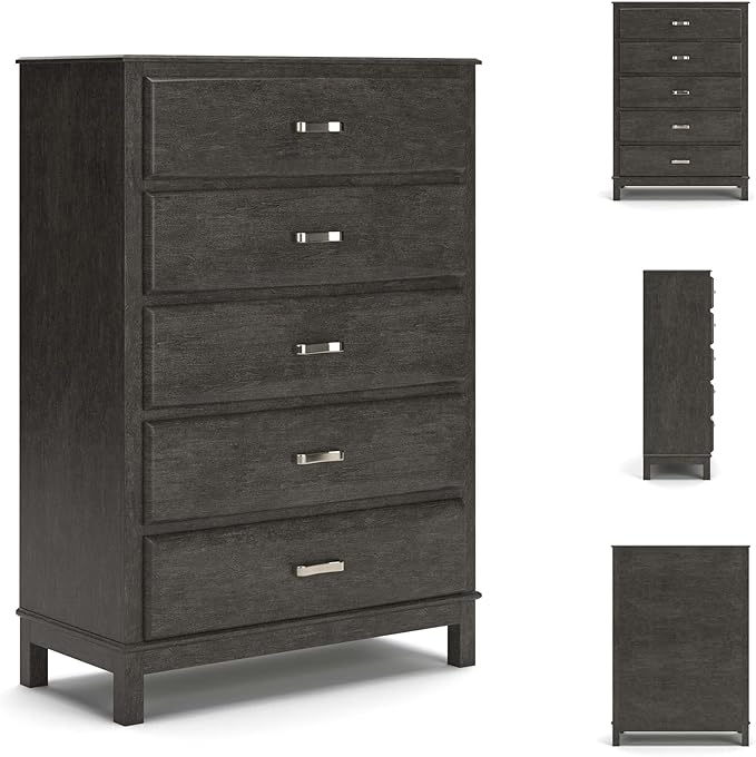 Signature Design by Ashley Caitbrook Contemporary 5 Drawer Chest with Dovetail Construction, Weathered Gray