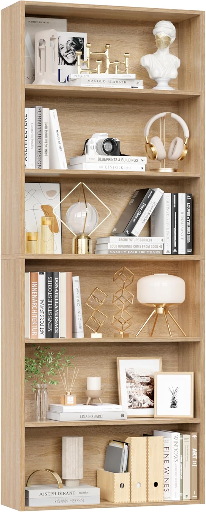 FOTOSOK 6-Tier Open Bookcase and Bookshelf, Freestanding Display Storage Shelves Tall Bookshelf Bookcase for Bedroom, Living Room and Office, Light Oak