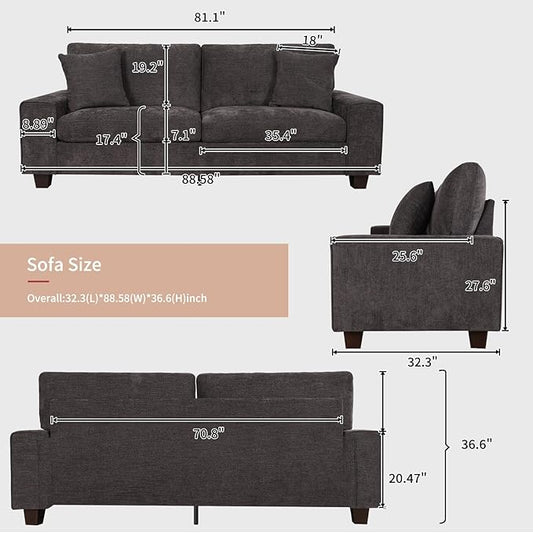 DOPEDIO Modern Loveseat Sofa for Living Room,Chenille Recliner, Removable Cover, Spring Cushions, Solid Wood Frame, Easy Assembly for Small Spaces (88.58inch,Dark Grey)