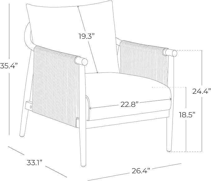 CHITA Braid Accent Chair, Modern Armchair with Solid Wooden Armrest for Living Room and Bedroom, Boho Reading Chair, Cream