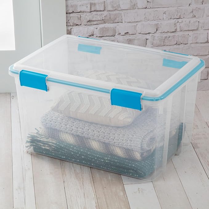 Sterilite 12-Pack Gasket Box, Weather-Resistant Storage Bins with Latching Lids, 54 Quart - Heavy-Duty Organizing Containers for Closet, Bathroom, and Office